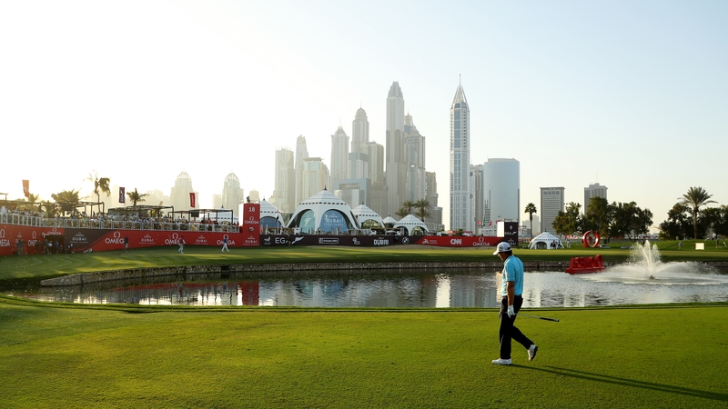 Padraig Harrington approaches the 18th green in Dubai