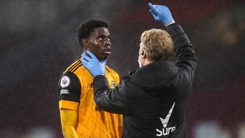 Owen Otasowie of Wolves is tested for a possible concussion in his side's Premier League clash with Burnley in December