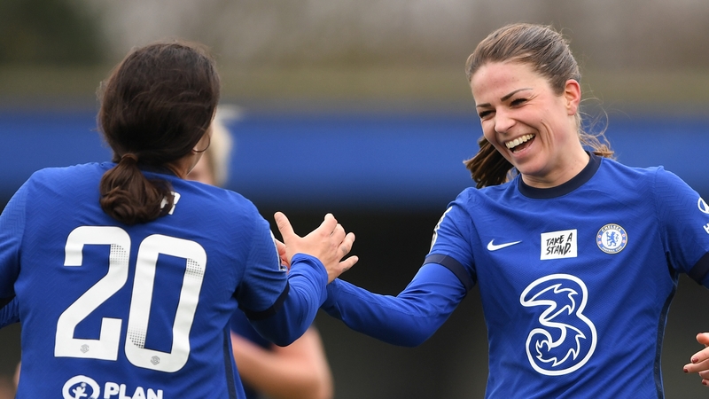 Melanie Leupolz (r) hit two for Chelsea today