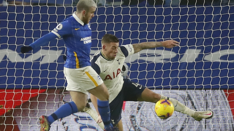 Republic of Ireland striker Aaron Connolly was prevented from adding a second by Toby Alderweireld's late block