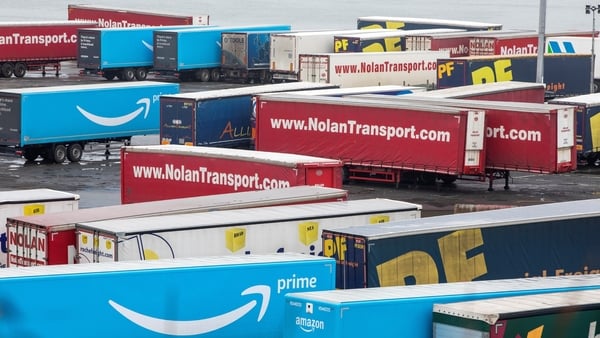 Freight trucks at Rosslare Harbour, Co Wexford. Photo: Paul Faith/AFP via Getty Images