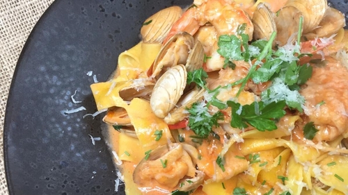 Jeeny Maltese's prawns & clams creamy pappardelle
