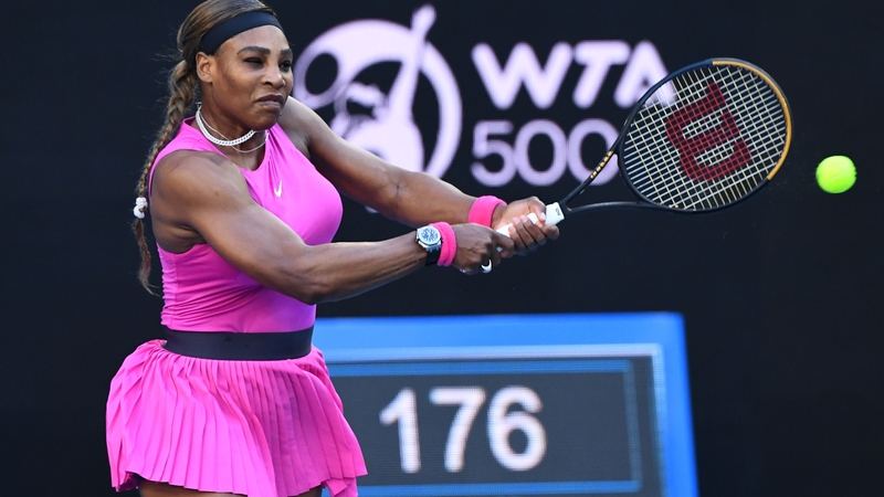 Serena Williams hits a return against Tsvetana Pironkova