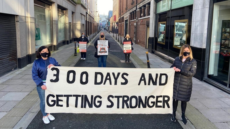 Six former Debenhams workers protested outside the company's Patrick Street store in Cork this morning
