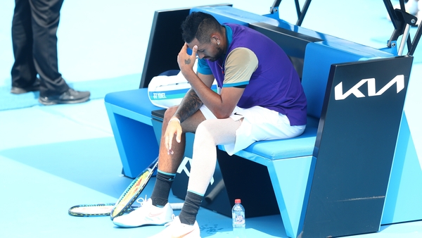 Nick Kyrgios struggled with knee issues during his match against Borna Coric