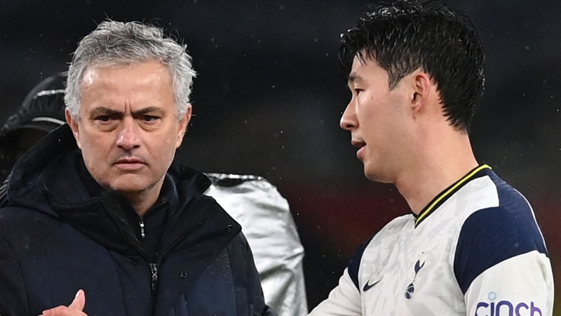 Mourinho (L) and Son Heung-Min (R) after defeat to Chelsea