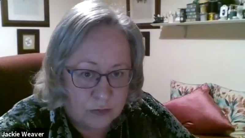 Jackie Weaver in a screen grab from Handforth Parish Council meeting on Zoom