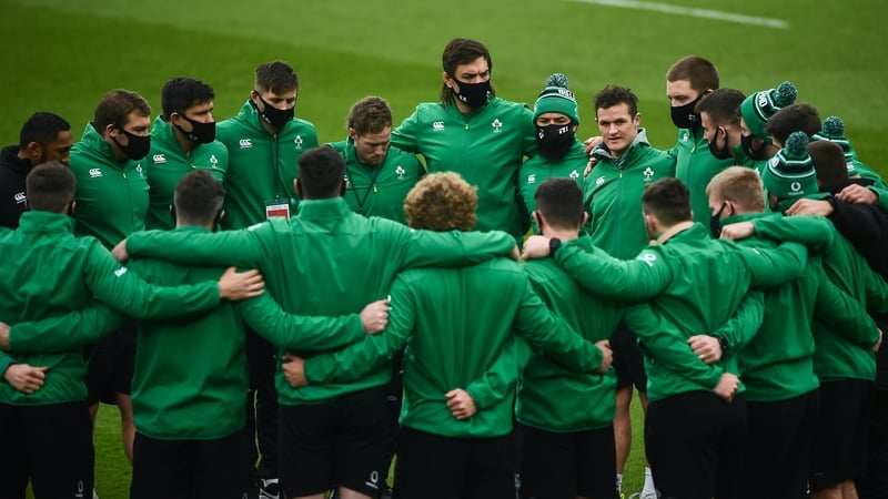 The Ireland team huddle before the Autumn Nations Cup win over Georgia