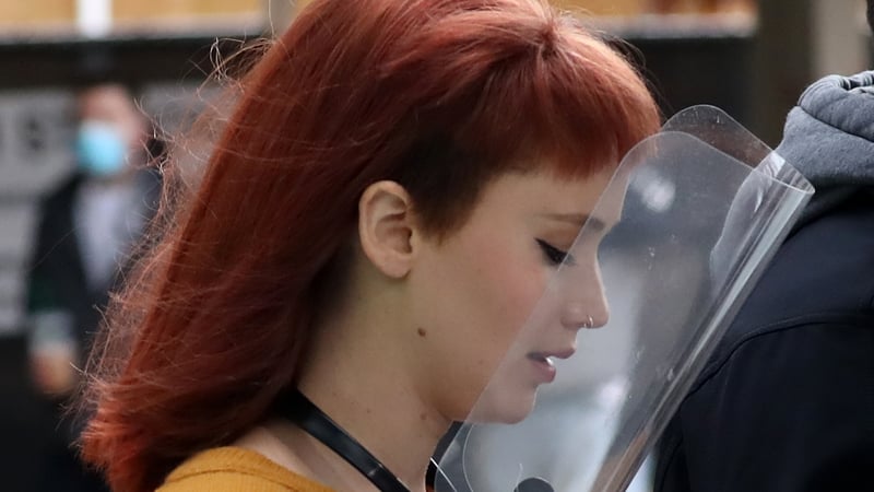 Jennifer Lawrence, pictured here filming Don't Look Up in Boston in December Photo by David L Ryan/The Boston Globe via Getty Images