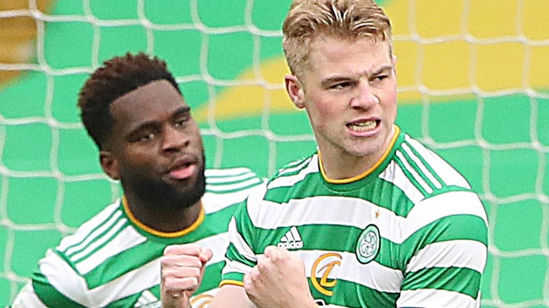 Stephen Welsh (right) celebrates his second-minute goal