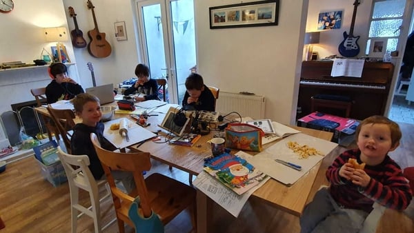 The Stacey family from Dublin remote schooling during lockdown