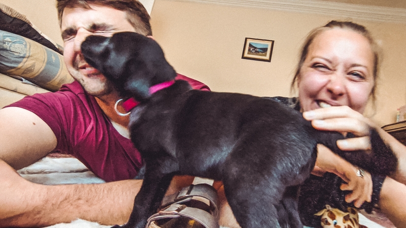 Carl with his fianceé Aisling and new houshold pal Angie: "I really do miss meeting colleagues face to face . . . "