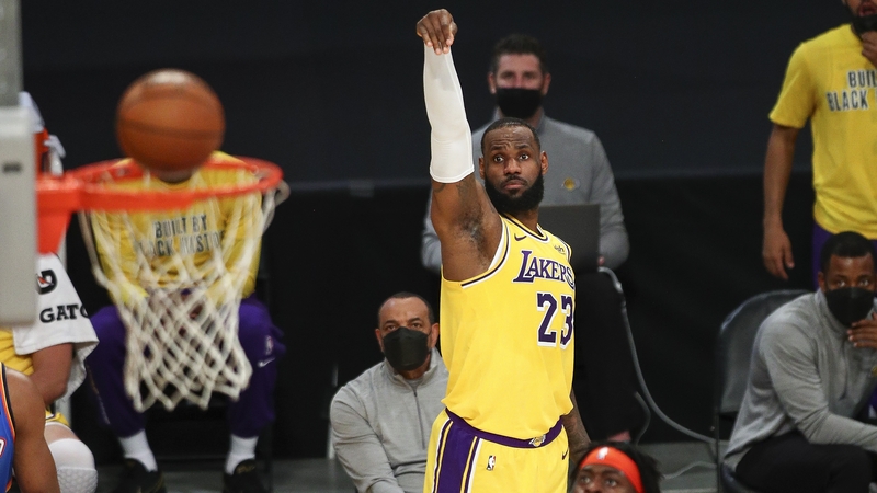 LeBron James sinks a jump shot as the Lost Angeles Lakers eventually got past the Oklahoma City Thunder