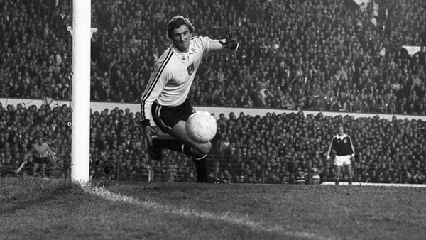 Dai Davies, pictured in goal for Wales in their World Cup qualifier against Scotland at Anfield in 1977, racked up 52 international caps from 1975-82