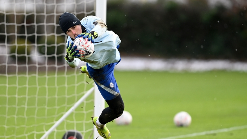 Kepa makes a save in training on Wednesday
