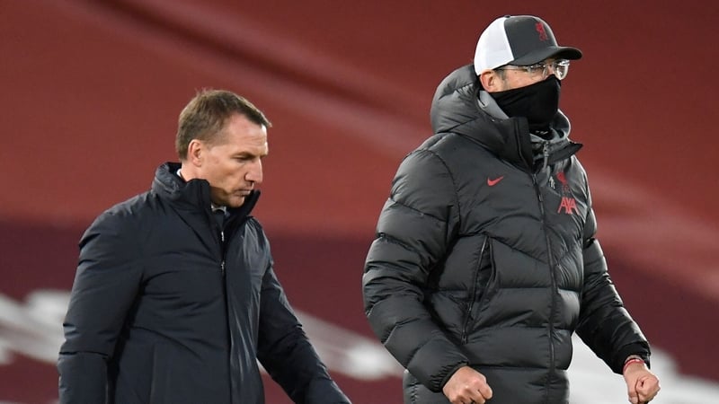 Brendan Rodgers (l) and Jurgen Klopp go head to head at 12.30pm