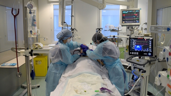 Nurses take care of a Covid patient at the Hospital Nord in Marseille, France