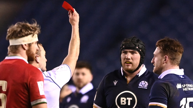 Zander Fagerson (centre) became the third Scotland player to be dismissed in Six Nations history