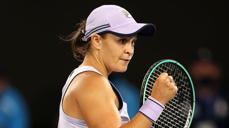 Australia's Ashleigh Barty celebrates after winning against Shelby Rogers