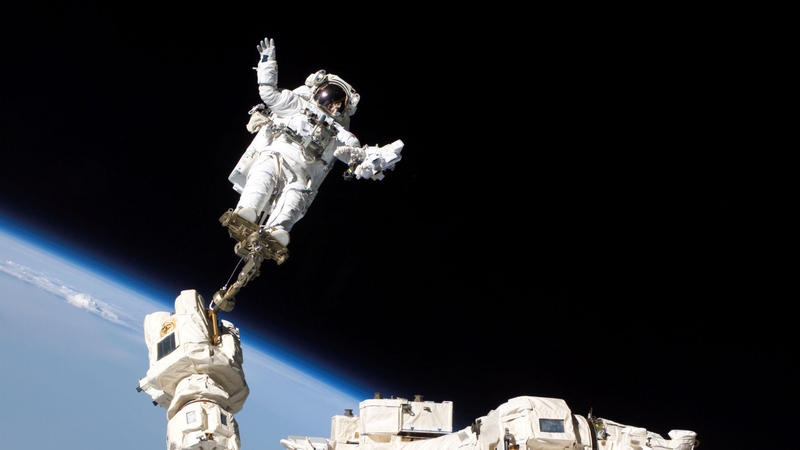 An astronaut outside the International Space Station