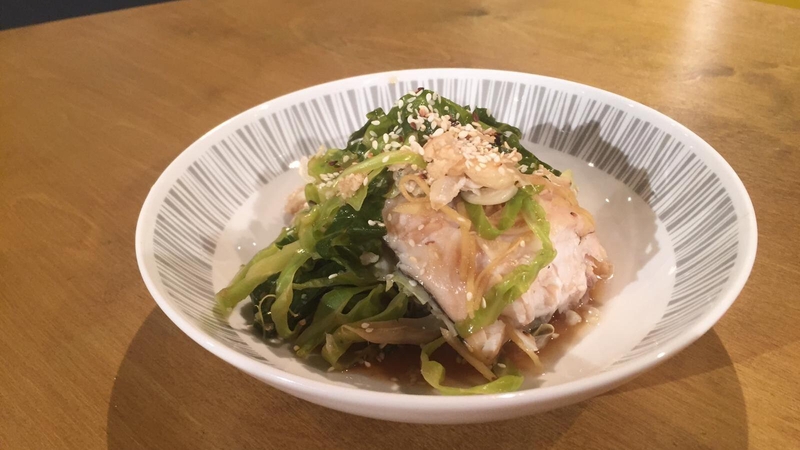 Paul Flynn's steamed hake, peppered cabbage, soy, ginger and garlic.
