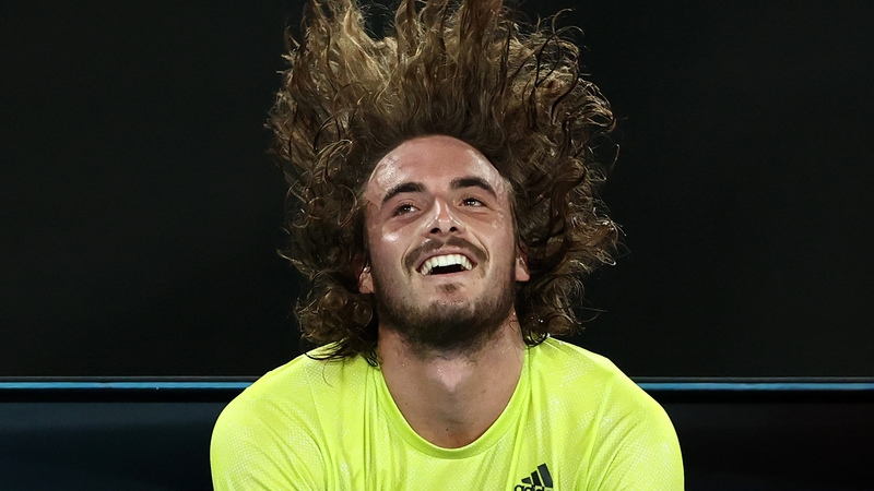 Stefanos Tsitsipas celebrates his victory over Rafael Nadal