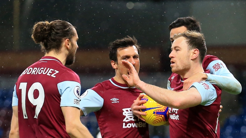 Ashley Barnes celebrates his equaliser with Jay Rodriguez