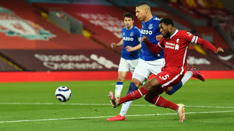 Georginio Wijnaldum sticks in a cross at Anfield