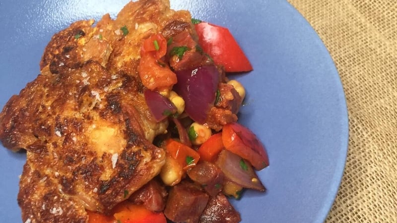 Paul McDonald's chicken and chorizo casserole with chickpeas.