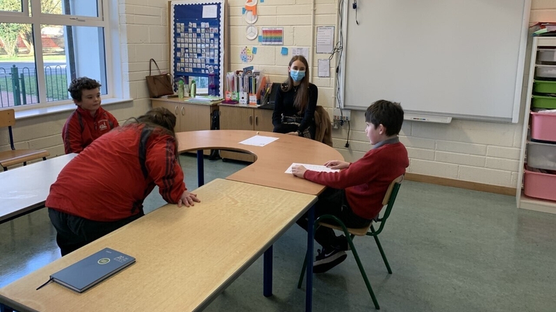 Pupils with Teacher Aoife Casey in their classroom today