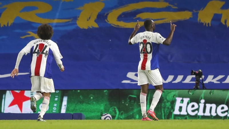 Christian Benteke celebrates his late winner as Crystal Palace beat Brighton