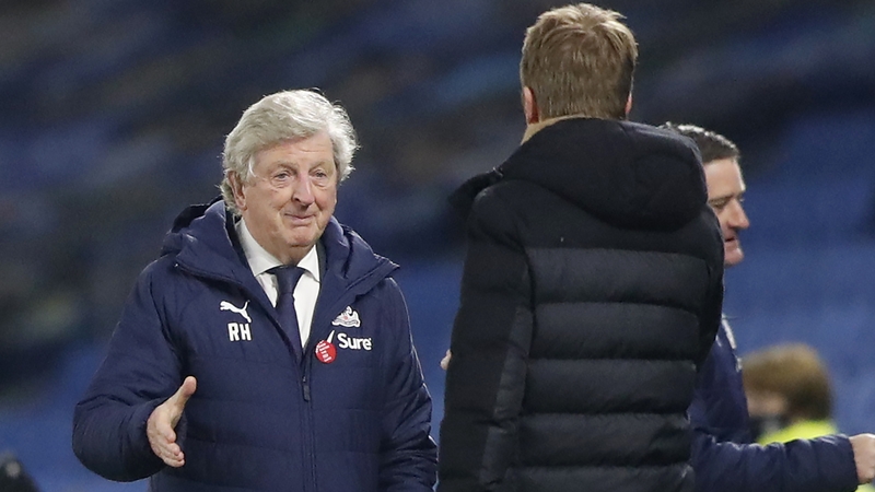 Roy Hodgson shakes hands with Graham Potter after Palace's dramatic win