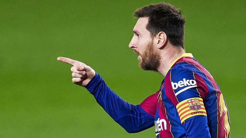 Messi celebrates after scoring the breakthrough goal