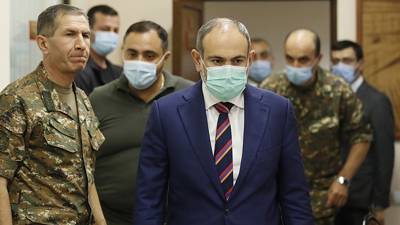 Armenian Prime Minister Nikol Pashinyan at a meeting with the military last year (File pic)