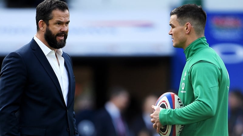 Ireland head coach Andy Farrell (L) with Johnny Sexton