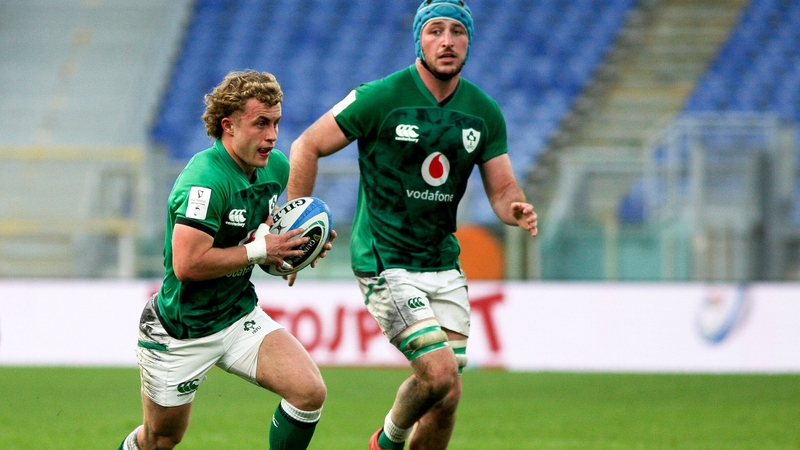 Munster scrum-half Craig Casey (L) returns to the province after making his debut last weekend