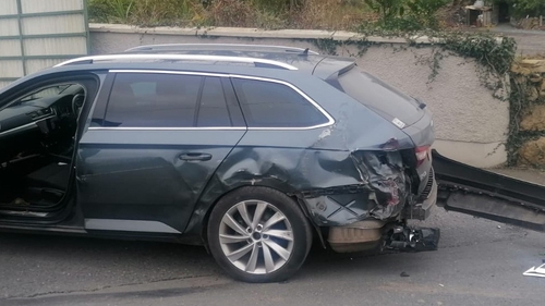 A Scania HGV lorry repeatedly and deliberately rammed a police car (above)