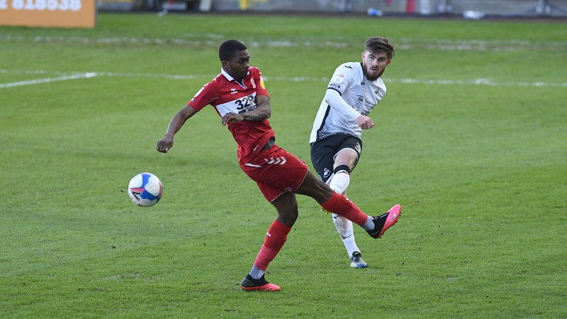 Swansea City's Ryan Manning gets a pass away in the victory over Middlesborough