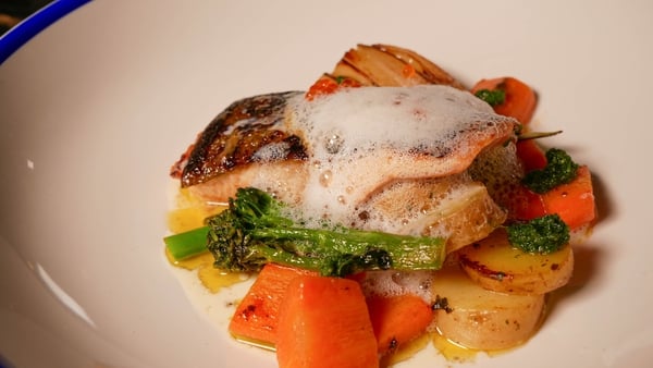 Kevin Dundon's seared rainbow trout with sautéed veg.