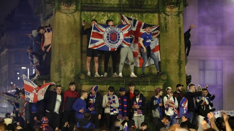 Fans congregated in George Square and outside Ibrox Stadium after Rangers took their first top-flight title in 10 years