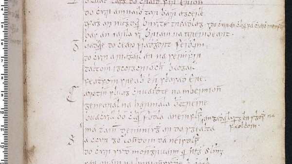Sliocht as ceann de dhánta Caitilín Dubh. Íomhá le caoinchead ó leabharlann an Ruiséalaigh in Ollscoil Má Nuad agus Script na hÉireann ar an Scáileán