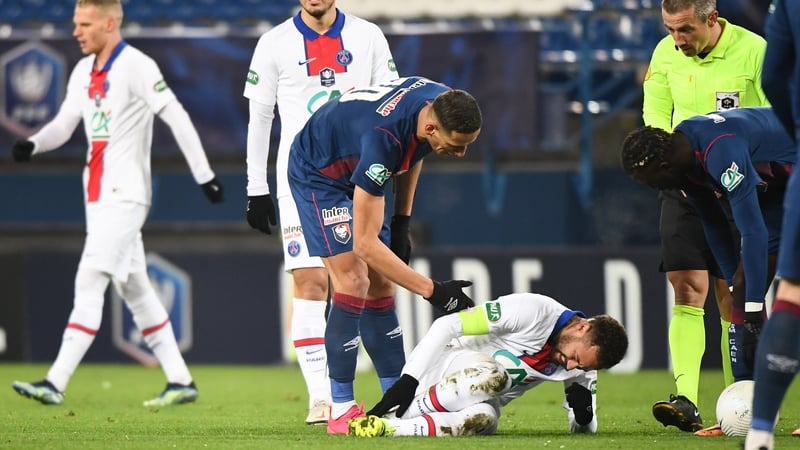 Neymar down injured in last month's cup tie against Caen