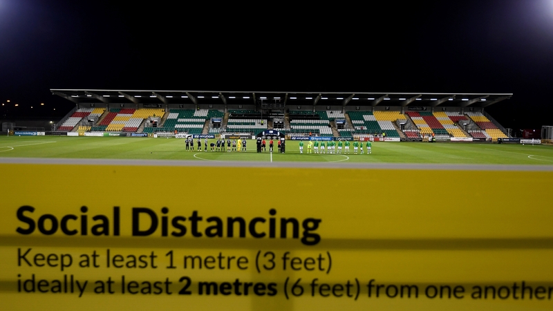 A general view of Covid-19 signage at Tallaght Stadium