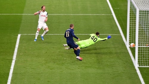 Harry Kane scores past Dinamo Zagreb goalkeeper Dominik Livakovic