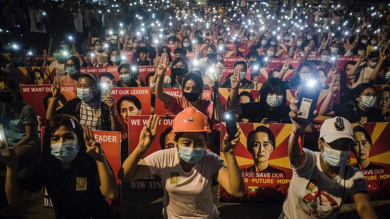 Protesters pictures in Yangon, Mynmar
