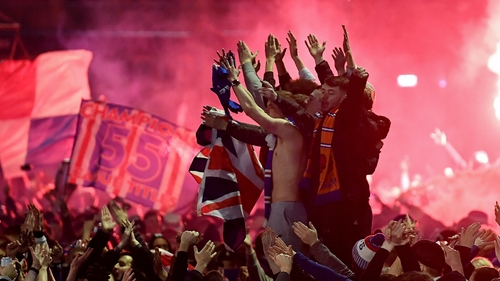 Rangers fans gathered at George Square in Glasgow to celebrate winning the title