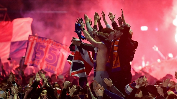 Rangers fans gathered at George Square in Glasgow to celebrate winning the title