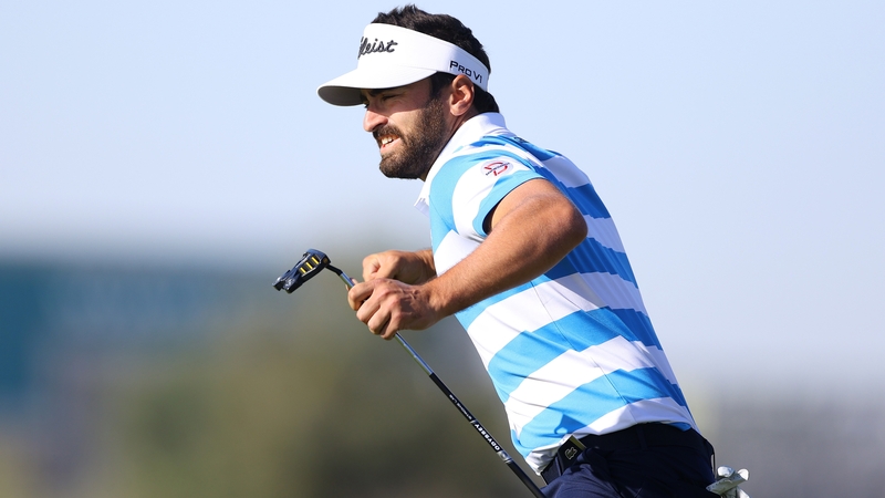 Antoine Rozner celebrates as he watches his winning putt drop into the hole