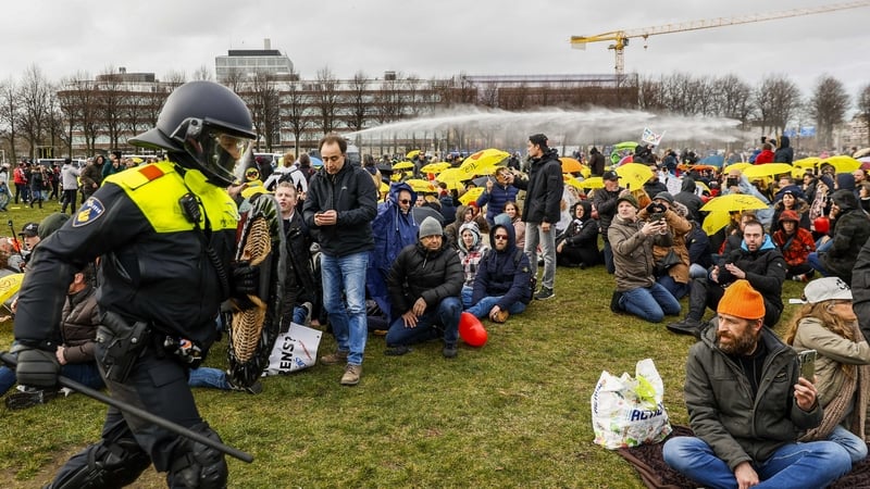 Police fired water cannon at demonstrators in The Hague