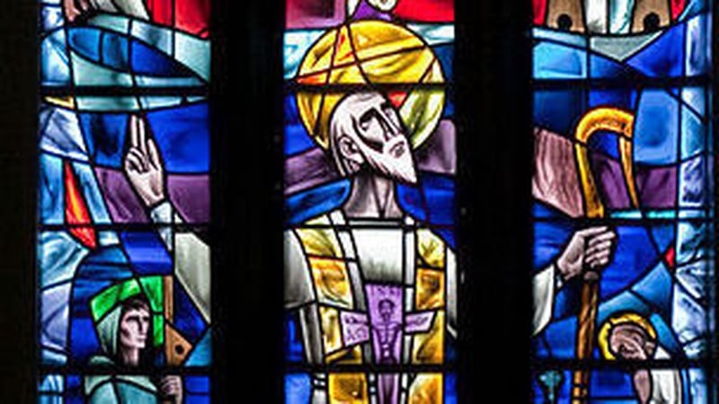 St Jarlath as depicted in a stained glass window designed by Richard King in 1961 in Tuam cathedral. Photo: Andreas F. Borchert/Wikipedia Creative Commons